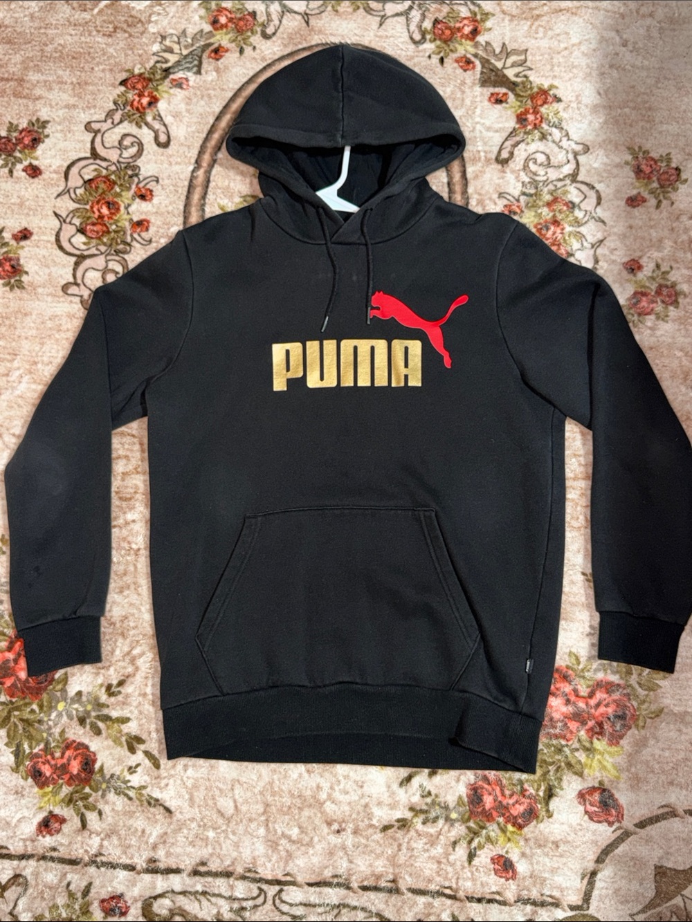 Puma Black Hoodie with Gold Logo and Red Puma